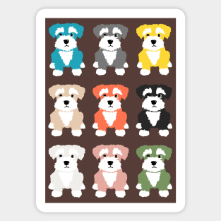 Rainbow of Miniature Schnauzer Dogs on Chocolate Brown  Background Sticker